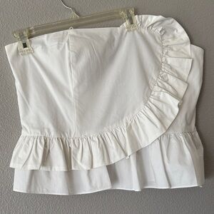 Express White Asymmetrical Ruffled Top